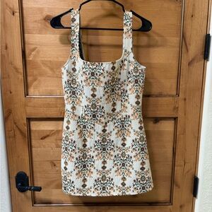 Vestique Floral Mini Dress in Cream and Green